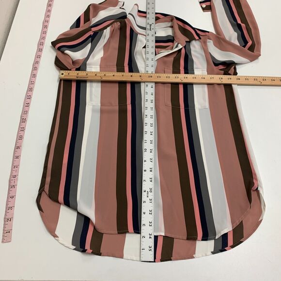 Ann Taylor Stripe Blouse Womens S Small Multi 1/2 Button Flap Pockets Loose Fit - Picture 8 of 13